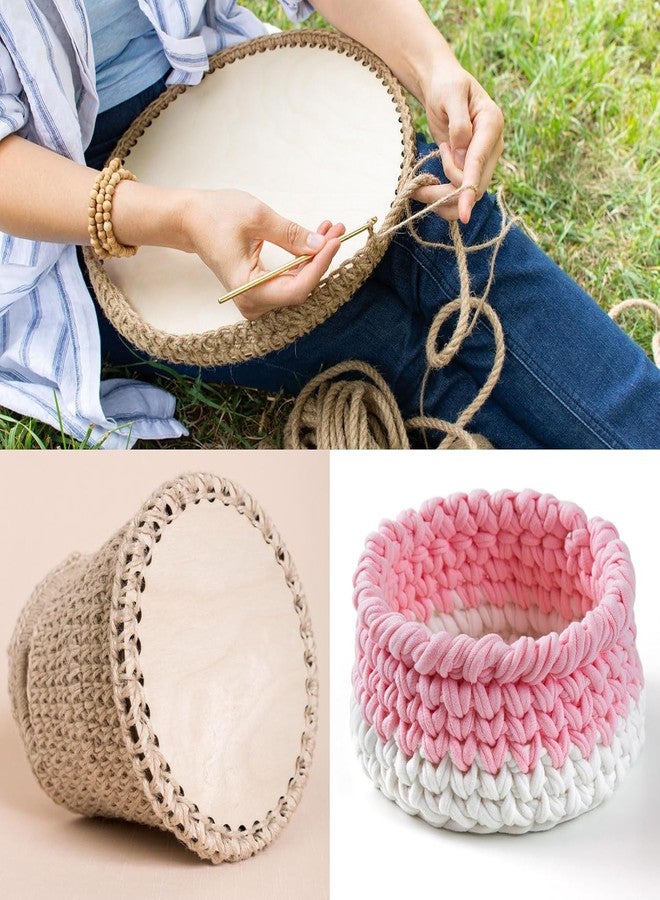 Curious Button Set of 2 pcs Wooden Crochet Basket Base, 7.5 in (19 cm) Round Wooden Crochet Bag Bottom, Circle Wooden Basket Bottom for DIY Basket Crochet, Bag Weaving Knitting Base. - Image 3
